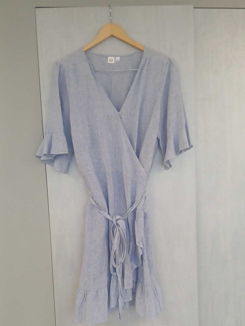 GAP Light Blue Wrap Dress with Tie Waist